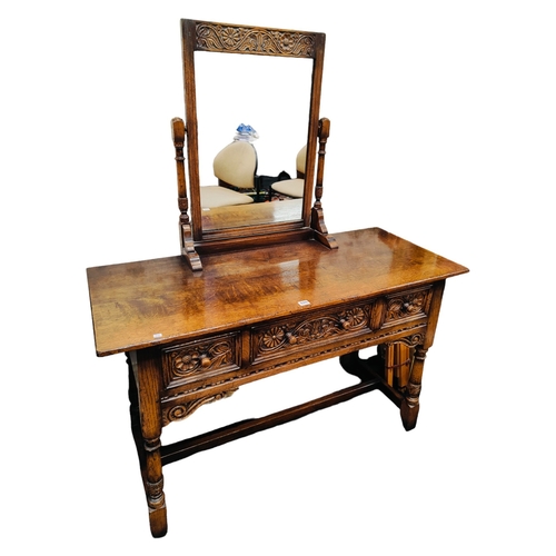 30 - REPRODUCTION 3 DRAWER CARVED GOTHIC STYLE DRESSING TABLE