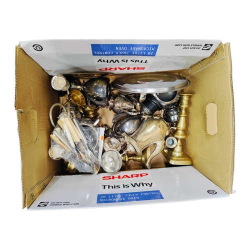 32 - BOX OF EPNS & BRASS