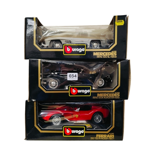 34 - 3 BOXED BURAGO LARGER SCALE MODEL CARS