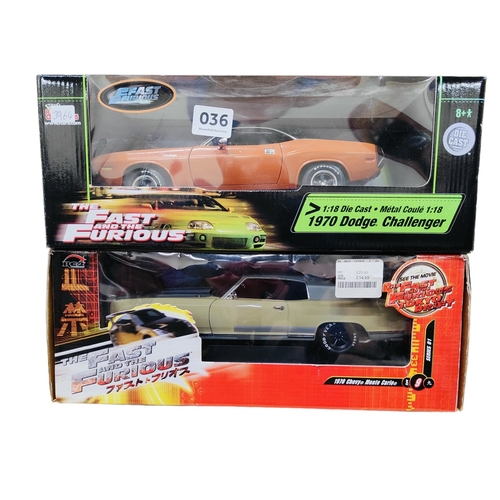 36 - 2 BOXED LARGE SCALE MODELS FROM 'THE FAST AND THE FURIOUS' MOVIE FRANCHISE