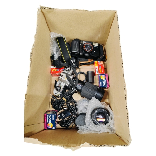 42 - BOX OF CAMERAS AND LENSES ETC