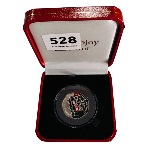 528 - SILVER PROOF D DAY 50p, LIMITED EDITION - BOXED WITH CERTIFICATE