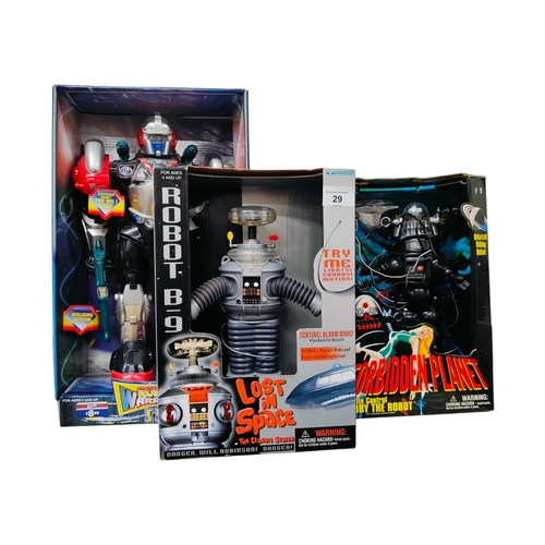 29 - 3 BOXED COLLECTABLE FIGURES INCLUDING ROBBY THE ROBOT FROM FORBIDDEN PLANET AND LOST IN SPACE B-9