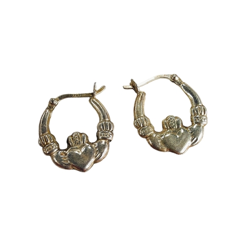 628 - PAIR OF SILVER CLADDAGH HOOP EARRINGS