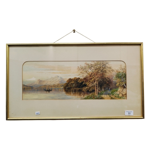 11 - UNSIGNED WATERCOLOUR  - RIVER SCENE - 47CM X 17CM