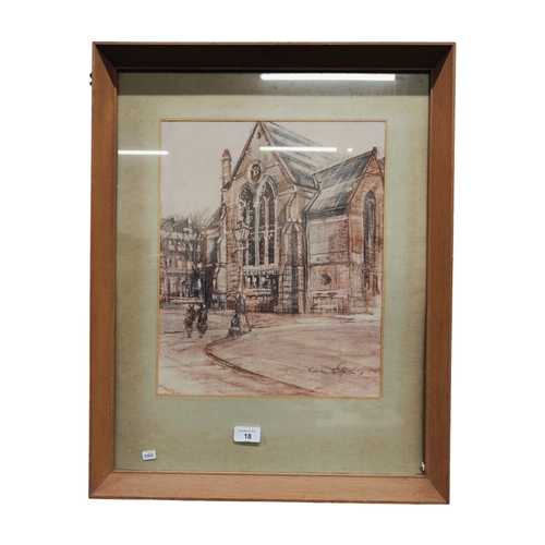 18 - KIERAN McGORAN PASTEL - CHURCH IN AUTUMN - 40CM X 32CM