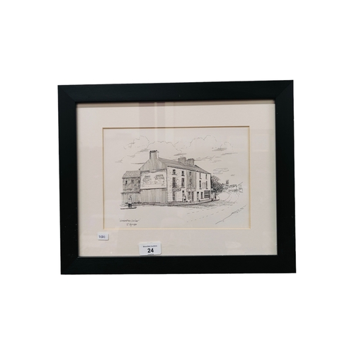 24 - JOE HYNES - PEN & INK - GOBAN STREET, CORNER, PORTADOWN