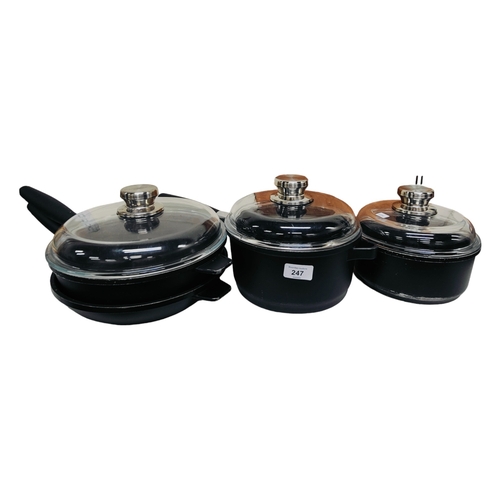 247 - QUANTITY OF BERGHOFF COOKWARE (18CM POT/LID, 20CM POT/LID, 24CM SAUTE PAN/LID & 24CM FRYING PAN)