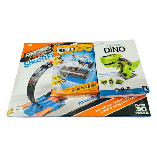 268 - RACING TRACK SHOOTERS, CONNEX  & 4 IN 1 SOLAR DINO TOYS