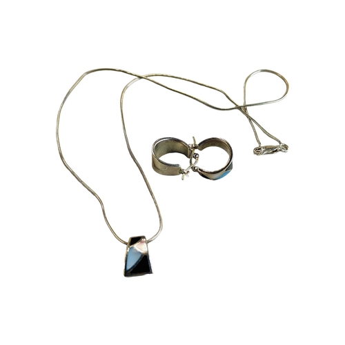 332 - SILVER AND ENAMEL NECKLACE WITH MATCHING EARRINGS