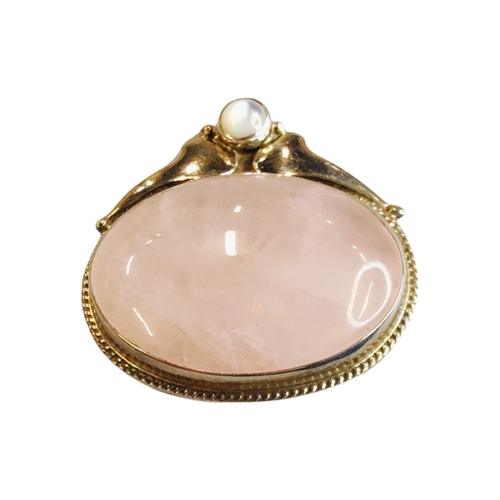 333 - ART NOUVEAU ROSE QUARTZ AND MOONSTONE SILVER BROOCH