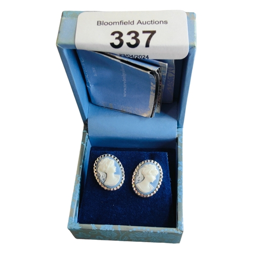 337 - PAIR OF NEWBRIDGE BLUE CAMEO EARRINGS