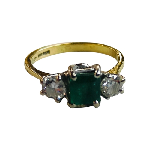 361 - 18 CARAT GOLD EMERALD & DIAMOND RING WITH CIRCA HALF CARAT OF DIAMONDS