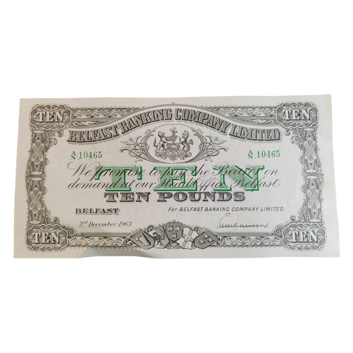 376 - BELFAST BANKING COMPANY £10 BANKNOTE 3 DEL 1963