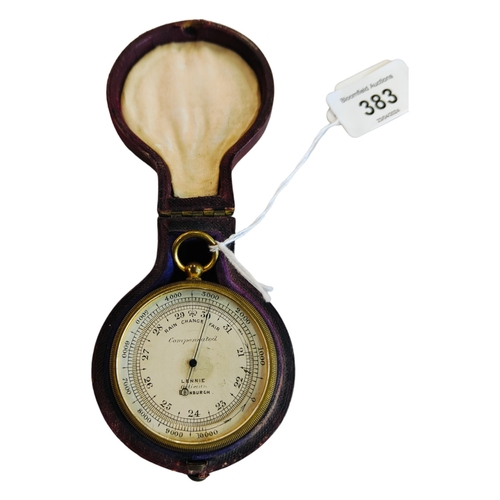 383 - ANTIQUE CASED POCKET BAROMETER BY LENNIE OF EDINBURGH