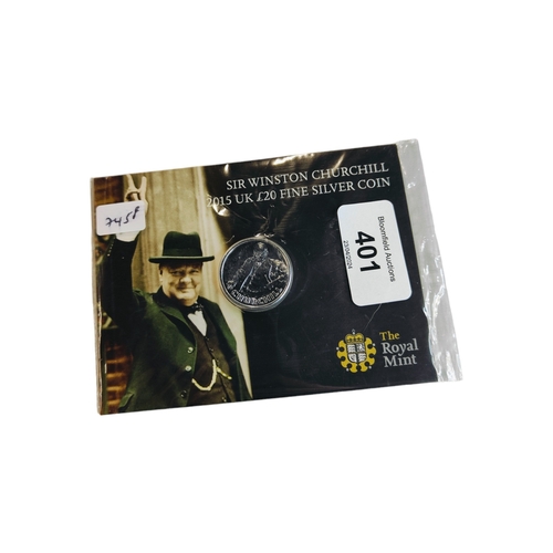 401 - SIR WINSTON CHURCHILL 2015 UK £20 FINE SILVER COIN