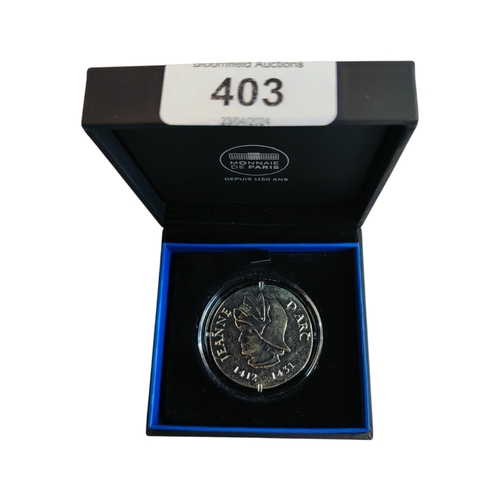 403 - FEMMES DE FRANCE - JEANNE D'ARC SILVER PROOF IN BOX WITH CERTIFICATE