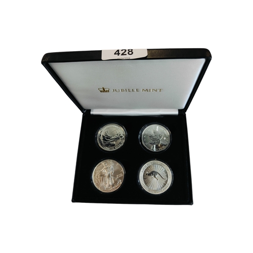 428 - THE 2018 SILVER COINS OF THE WORLD COLLECTION - THE UK, CANADA, AUSTRALIA & USA - ALL 31.1/31.32 GRA... 