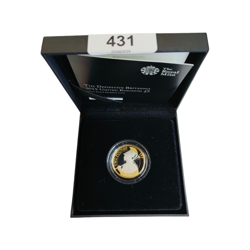 431 - THE DEFINITIVE BRITANNIA 2015 UK £2 SILVER PROOF PIEDFORT COIN IN BOX WITH CERTIFICATE