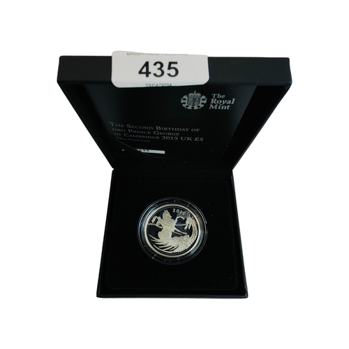 435 - THE SECOND BIRTHDAY OF HRH PRINCE GEORGE OF CAMBRIDGE 2015 UK £5 SILVER PROOF COIN IN BOX WITH CERTI... 