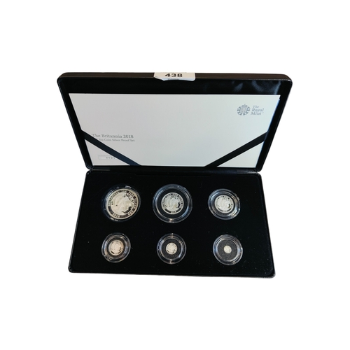 438 - THE BRITANNIA 2018 UK SIX-COIN SILVER PROOF SET IN BOX WITH CERTIFICATE