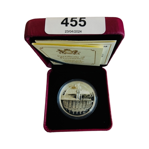 455 - CANADA 2018 DIEPPE RAD $20 SILVER PROOF