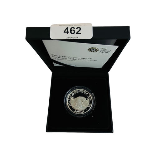 462 - THE 100TH ANNIVERSARY OF THE BATTLE OF THE SOMME 2016 UK £5 SILVER PROOF COIN IN BOX WITH CERTIFICAT... 