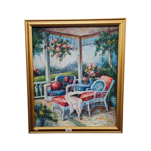 6 - P.LEBRUN - OIL ON CANVAS - PATIO SCENE 60CM X 50CM