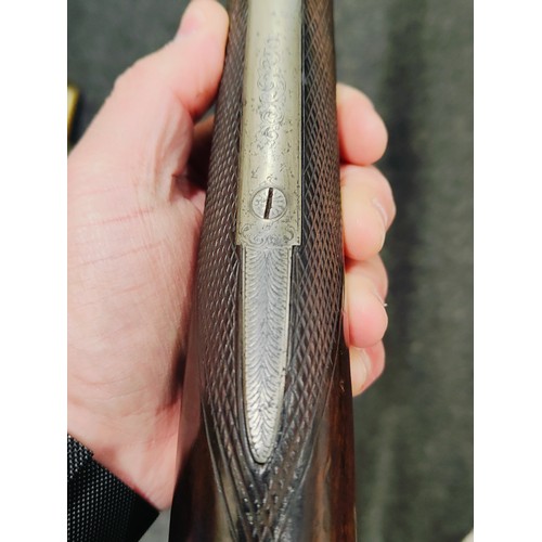 306 - DOUBLE BARREL SIDE BY SIDE PERCUSSION MUZZLE LOADING SHOTGUN.  DAMASCUS FINGERPRINT BARRELS.  GEORGE... 