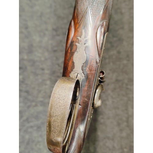 306 - DOUBLE BARREL SIDE BY SIDE PERCUSSION MUZZLE LOADING SHOTGUN.  DAMASCUS FINGERPRINT BARRELS.  GEORGE... 