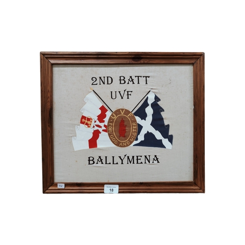 18 - FRAMED LOYALIST PRISON ART HANDKERCHIEF SIGNED TO REAR 'DAVY RODGERS 22.11.2000'