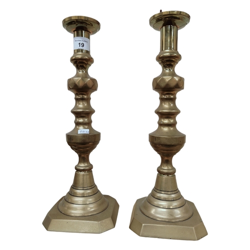 19 - PAIR OF VICTORIAN BRASS CANDLESTICKS