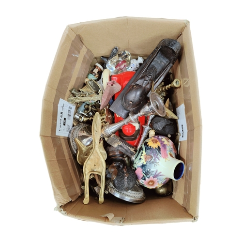 31 - LARGE BOX OF BRASS WARE & ORNAMENTS