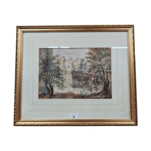 40 - ANTIQUE WATERCOLOUR - RAGLAND CASTLE 35CM X 25CM