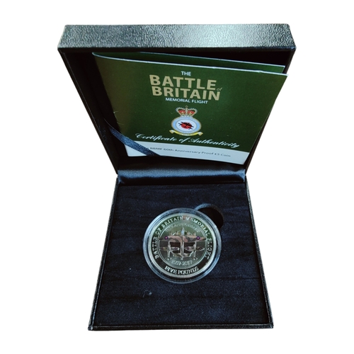 468 - 3 X CASED COINS - BATTLE OF BRITAIN MEMORIAL FLIGHT 60TH ANNIVERSARY PROOF £5 COIN, GOLDEN JUBILEE H... 