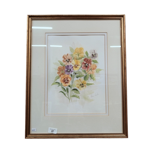 47 - ANN LISTER - WATERCOLOUR - PANSIES 35CM X 26CM