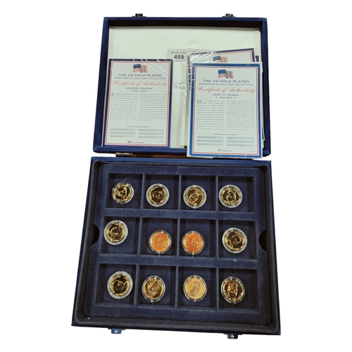 489 - CASED SET OF THE OFFICIAL UNITED STATES MINT GOLD PLATED PRESIDENTIAL DOLLARS COLLECTION COMPLETE WI... 