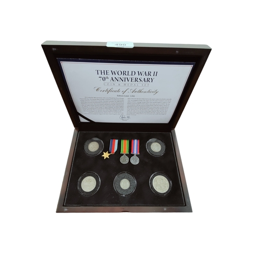 490 - THE WORLD WAR II 70TH ANNIVERSARY COIN AND MEDAL SET IN BOX WITH CERTIFICATES