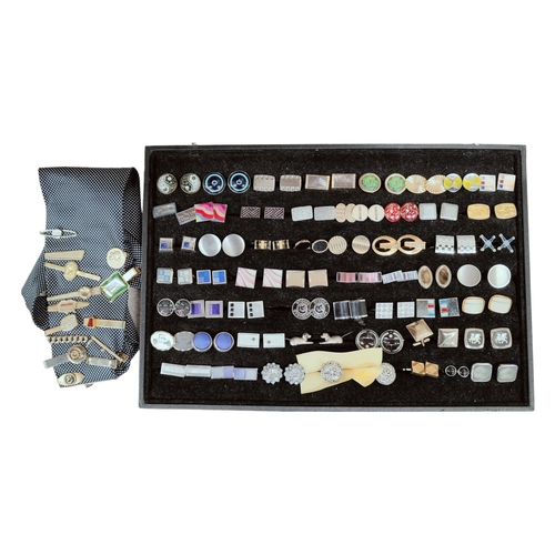 58 - TRAY OF CUFFLINKS & QUANTITY OF TIE SLIDES