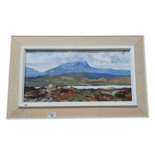 75 - GERALD T.A. CARSON - OIL ON BOARD - GLEN LAKE, CO.DONEGAL 50CM X 26CM