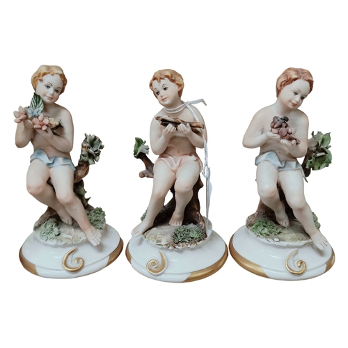 82 - 3 CAPODIMONTE CHERUB PORCELAIN FIGURES