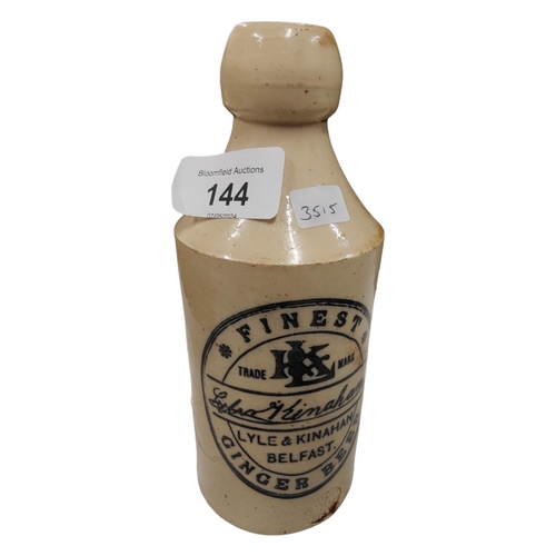 144 - OLD BELFAST STONEWARE BOTTLE - LYLE & KINAHAN