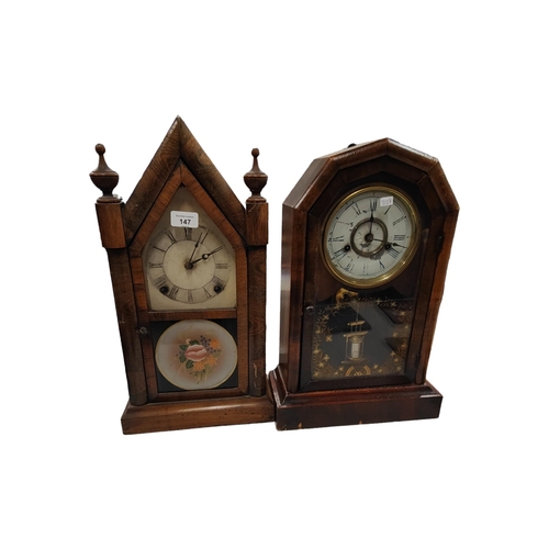 147 - 2 AMERICAN SHELF CLOCKS