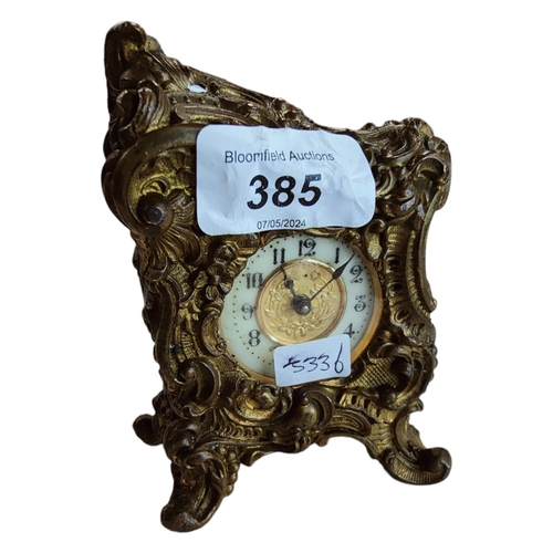 385 - EDWARDIAN GILT DESK CLOCK - WORKING