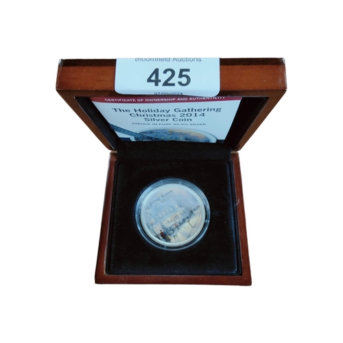 425 - THE HOLIDAY GATHERING CHRISTMAS 2014 SILVER COIN 99.9% PURE SILVER IN BOX WITH CERTIFICATE