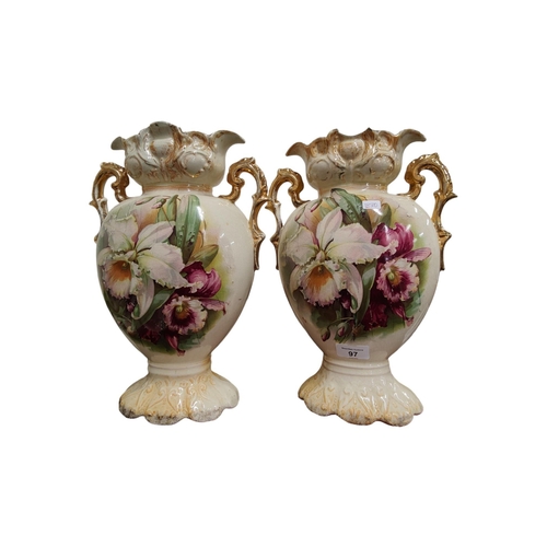 97 - PAIR OF VICTORIAN VASES A/F