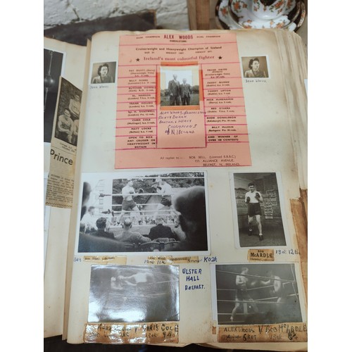 75 - 5 BOXING SCRAP BOOKS - 5 BOXING SCRAP BOOKS - LARGE QUANTITY OF NEWSPAPER CLIPPINGS, PHOTOGRAPHS & A... 