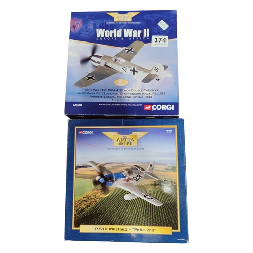 174 - 2 CORGI PLANES: BLACK DOUBLE CHEVRON & MUSTANG