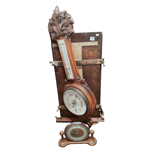 196 - OLD BAROMETER, CLOCK AND TROUSER PRESS