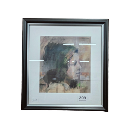 209 - BASIL BLACKSHAW - HEAD OF GIRL - MIXED MEDIA - ORIGINAL RECEIPT TO BACK - 17CM X 19CM